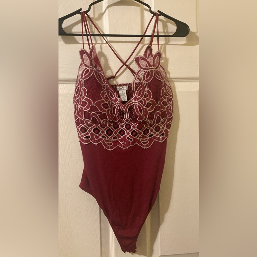 Rue21 Burgundy Textured Knit one piece.